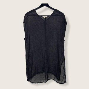 Eileen Fisher Black Organic Linen Oversized Sheer Wide Shoulder Top XS